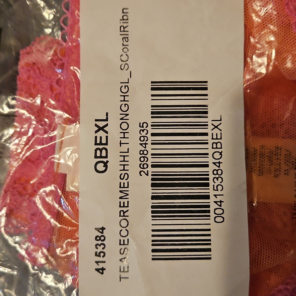 Victoria's Secret Tease Core Mesh High Leg Thong Orange And Pink Lace TrimXL NIP - Picture 6 of 9